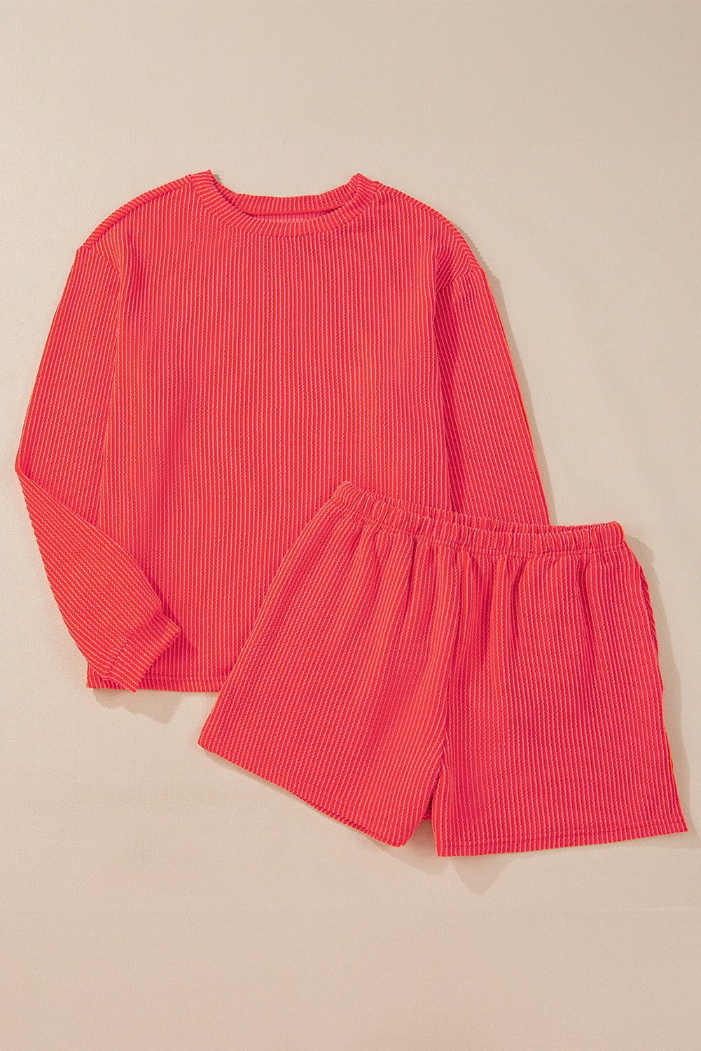 Coral corded shorts set