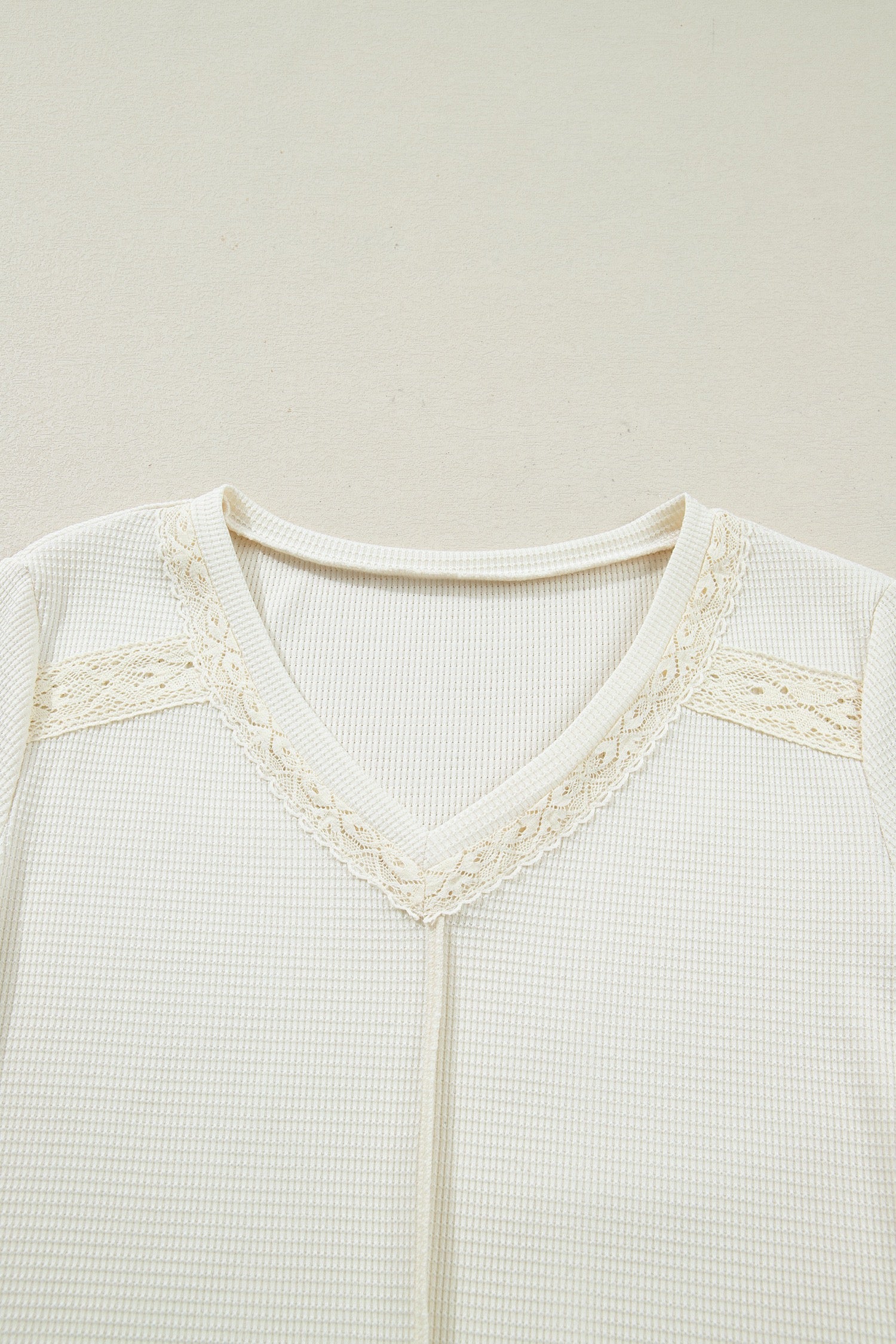 Beige thermal knit lace sleeve top