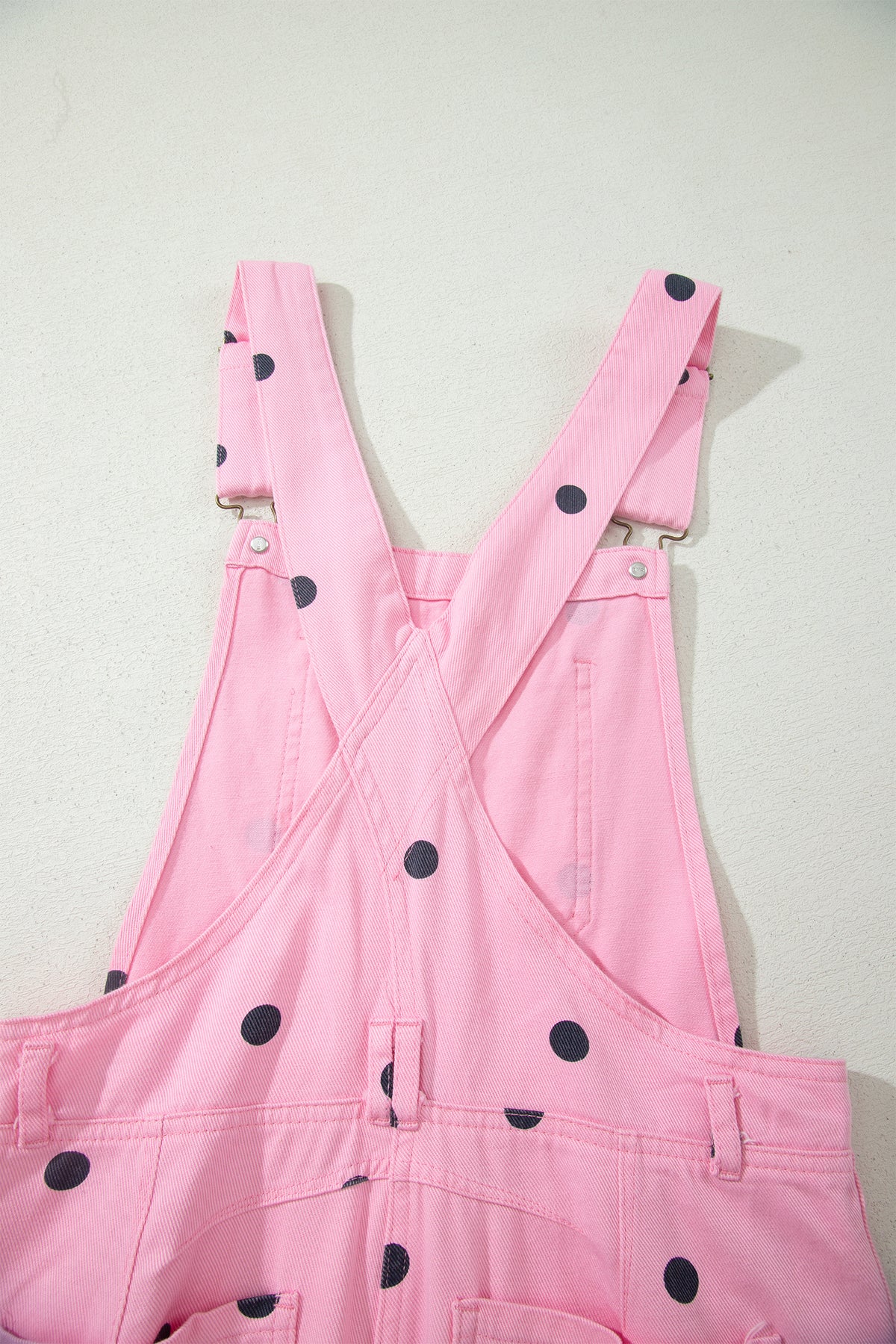 Polka Dot Print Bib Pocket Denim Barrel Overalls Jumpsuit