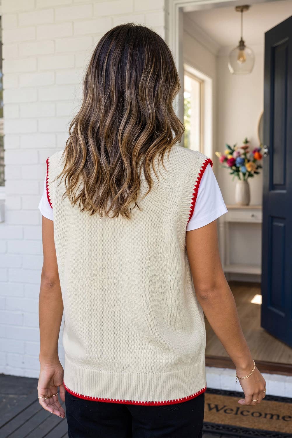 Plaid Crawfish Crew Neck Knit Sweater Vest