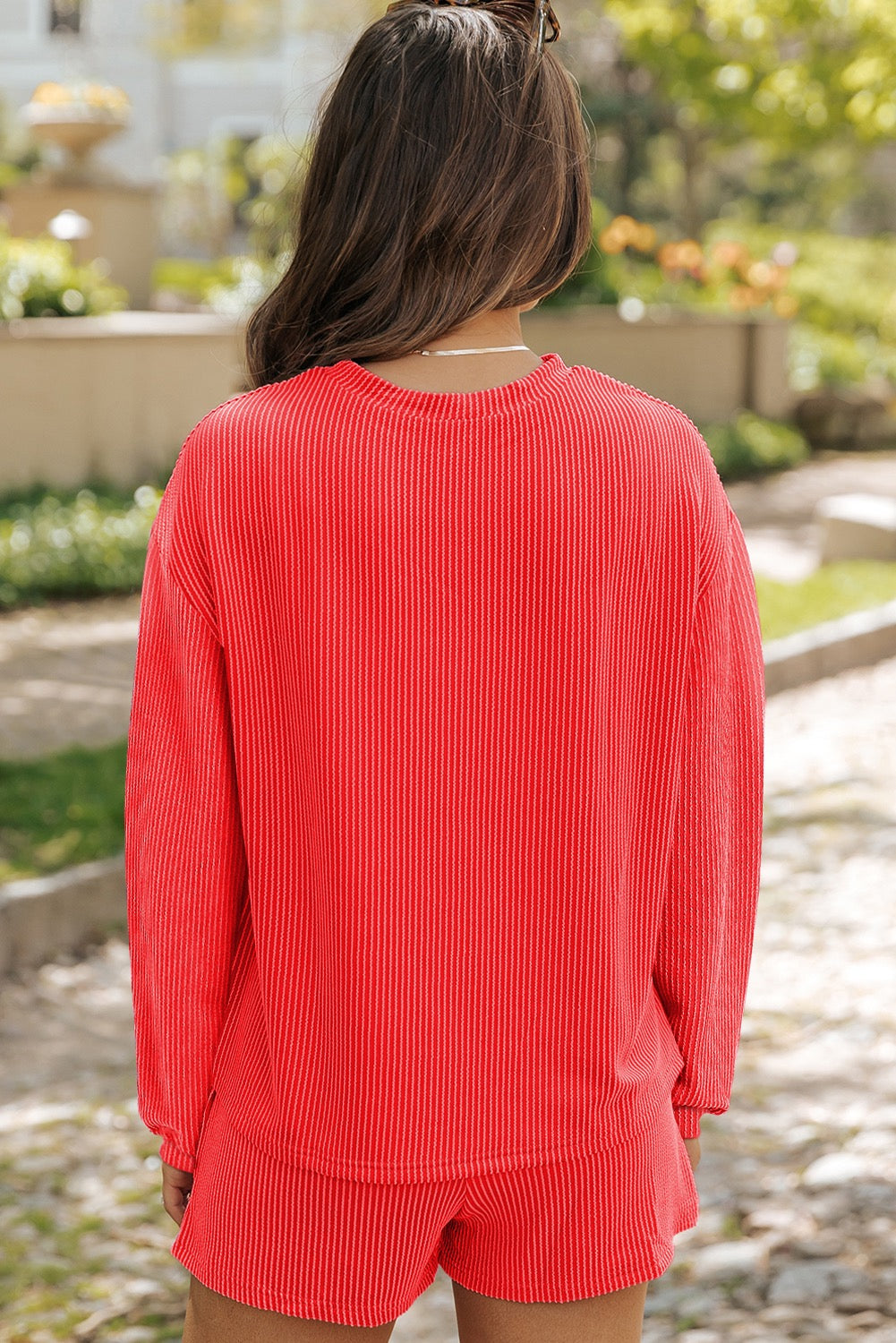 Coral corded shorts set