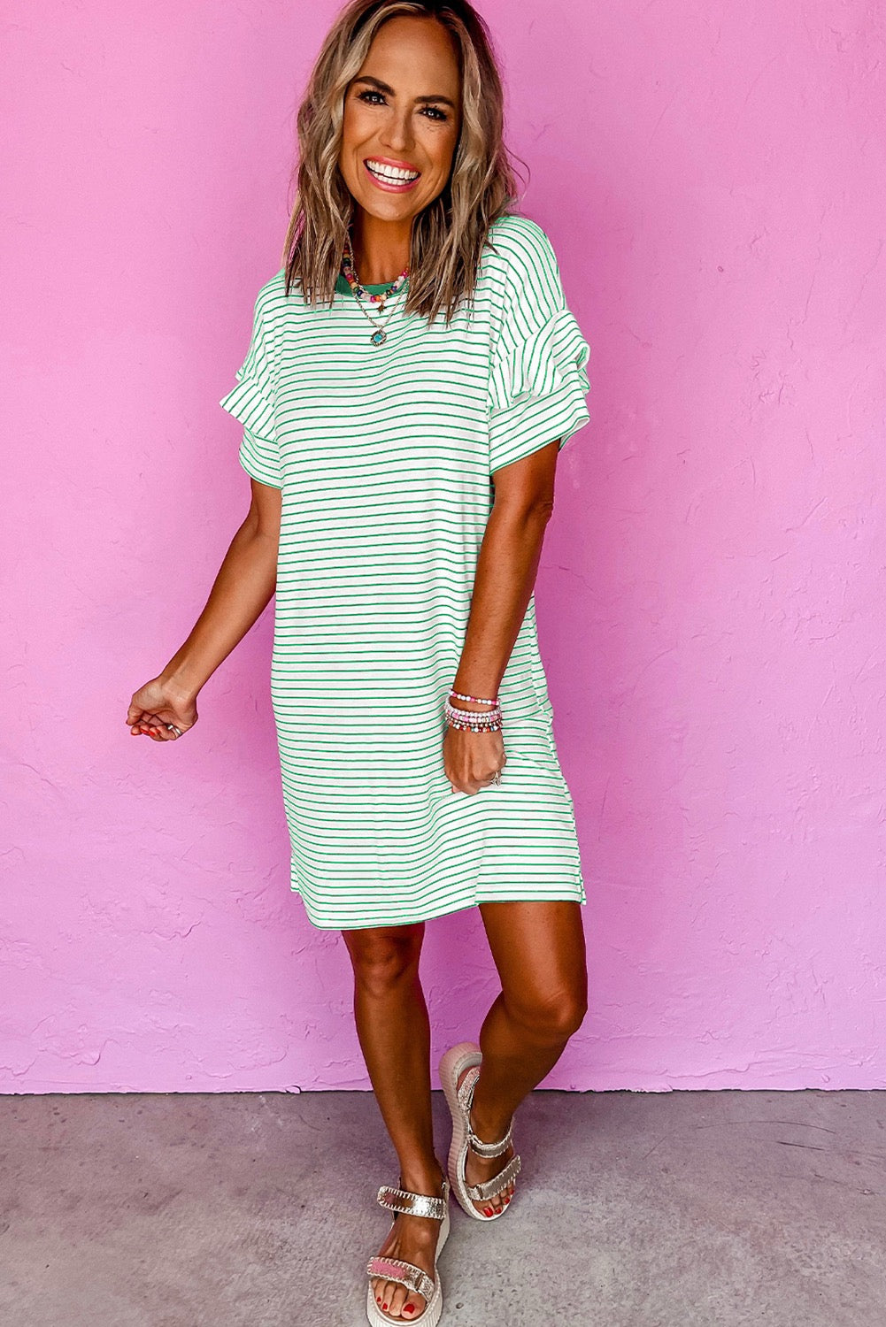 Ruffle sleeve striped dress