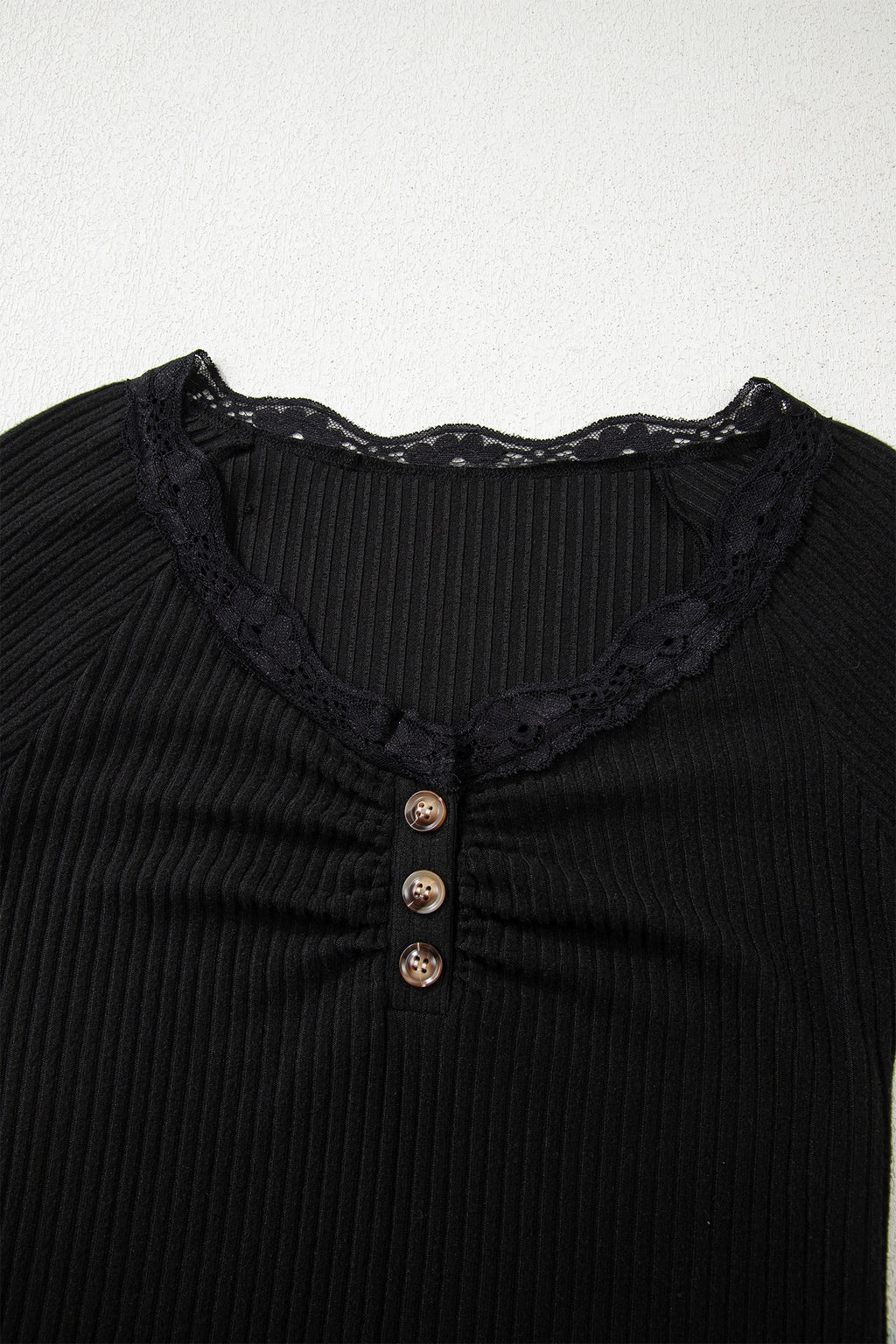 Lace neckline button decor top