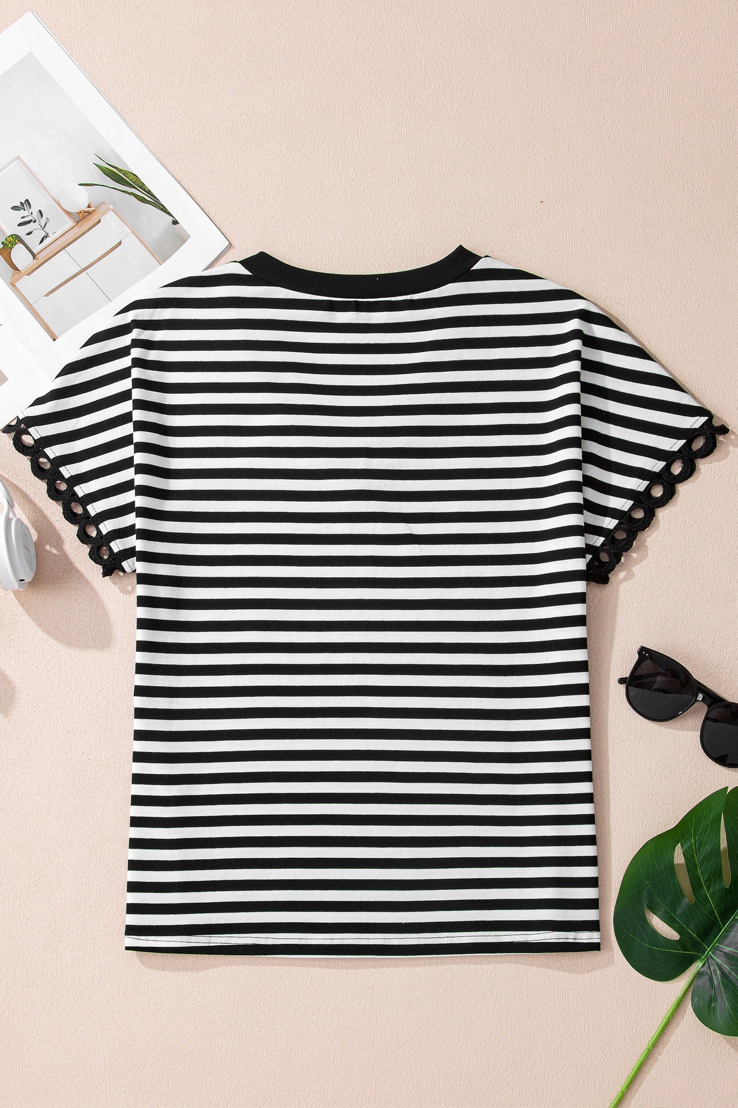 Black stripe V-neck tee