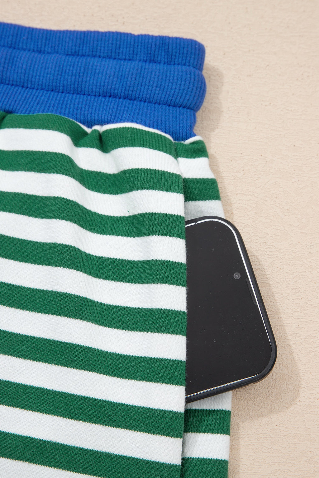 Green and blue stripe shorts set