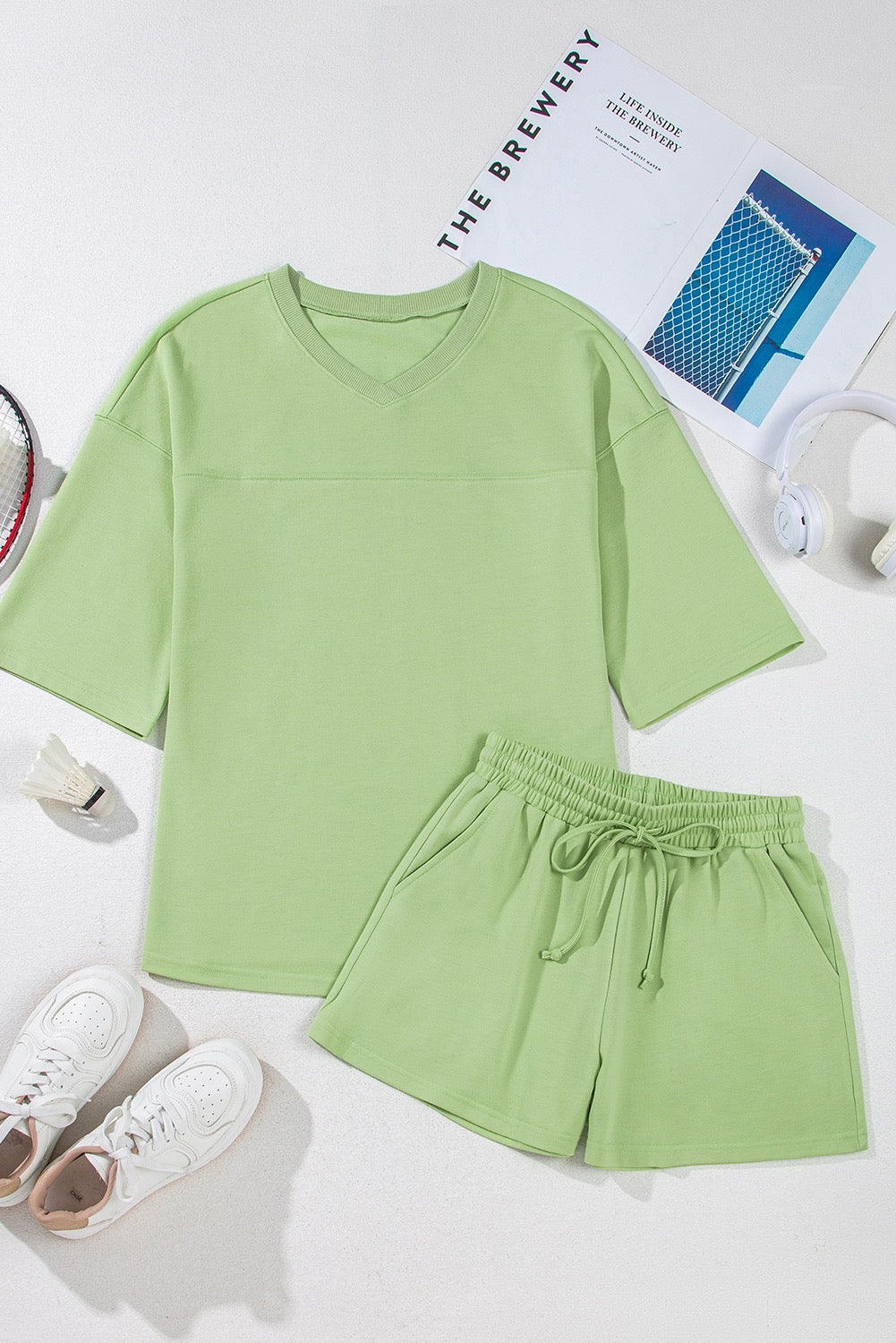 Meadow mist V-neck shorts set