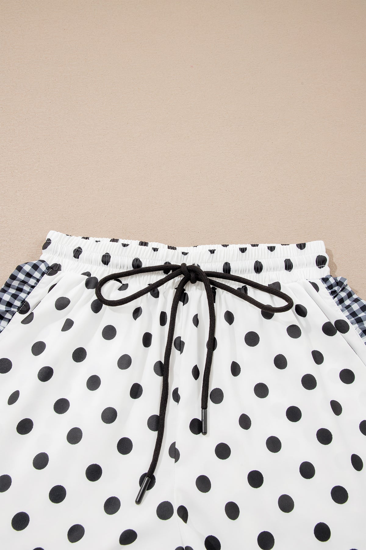 White Polka Dot Contrast Ruffle Trim Shorts