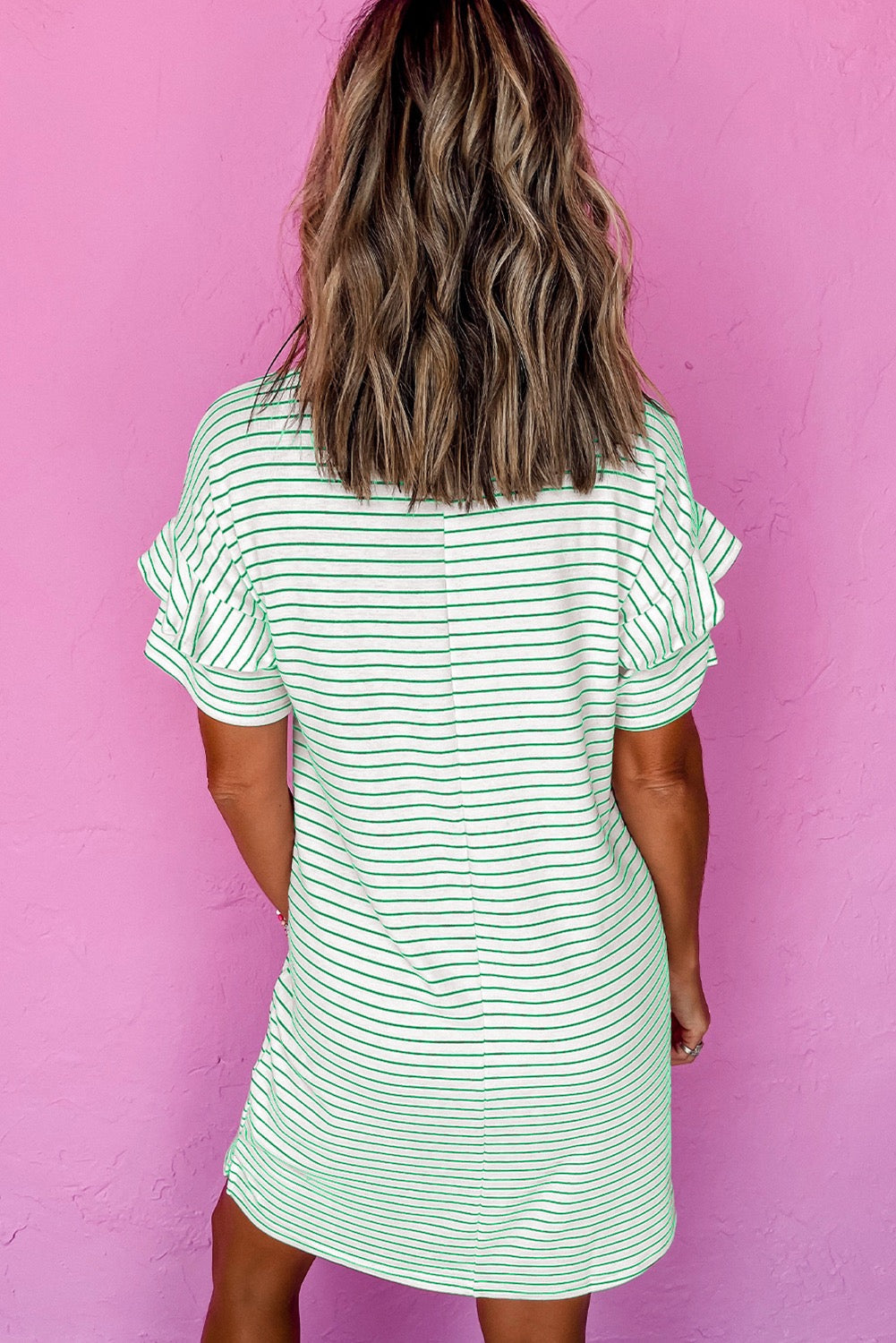Ruffle sleeve striped dress
