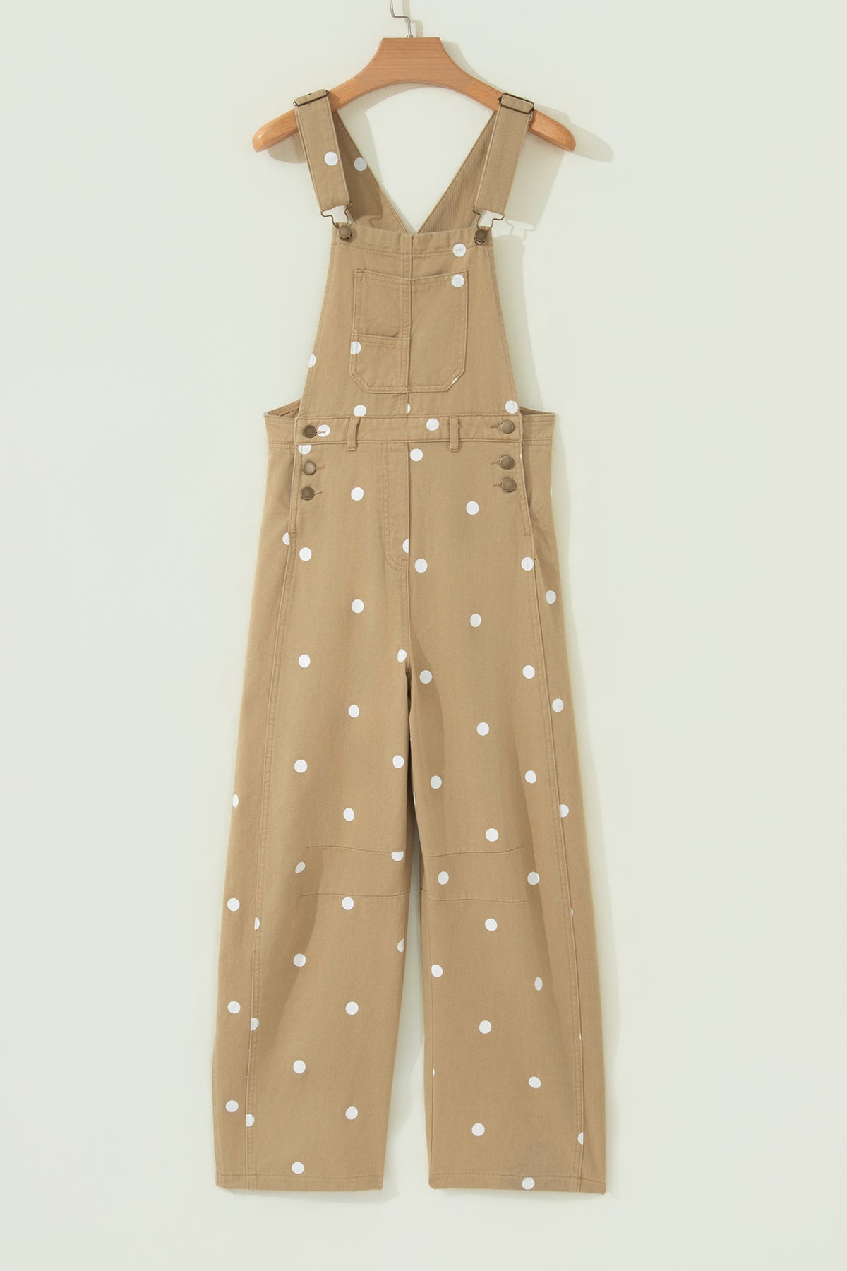 Polka Dot Print Bib Pocket Denim Barrel Overalls Jumpsuit