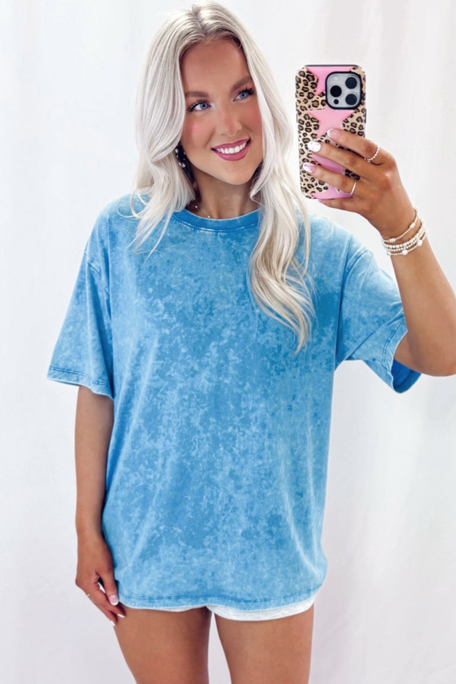 Blue mineral wash oversized tee