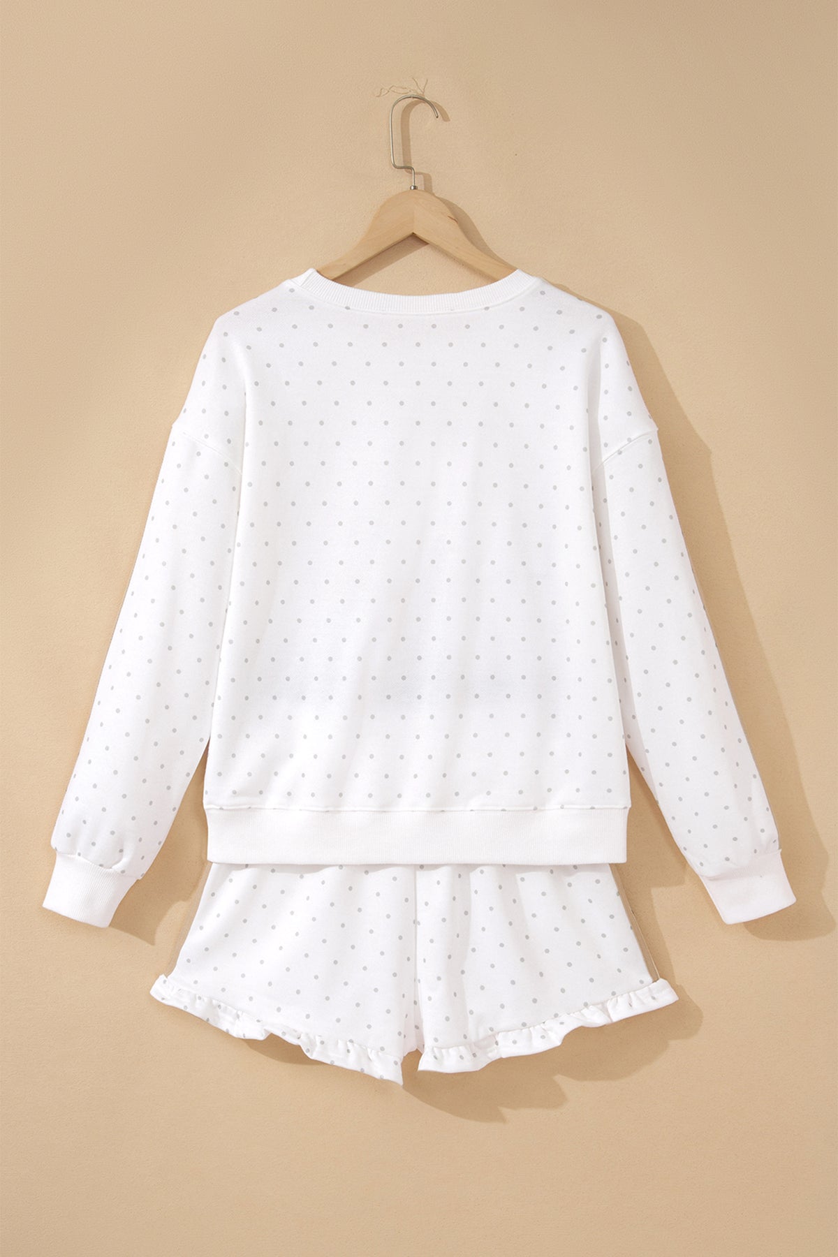 White Polka Dot Print Side Stripe Detail Casual Sweatshirt 2pcs Short Set