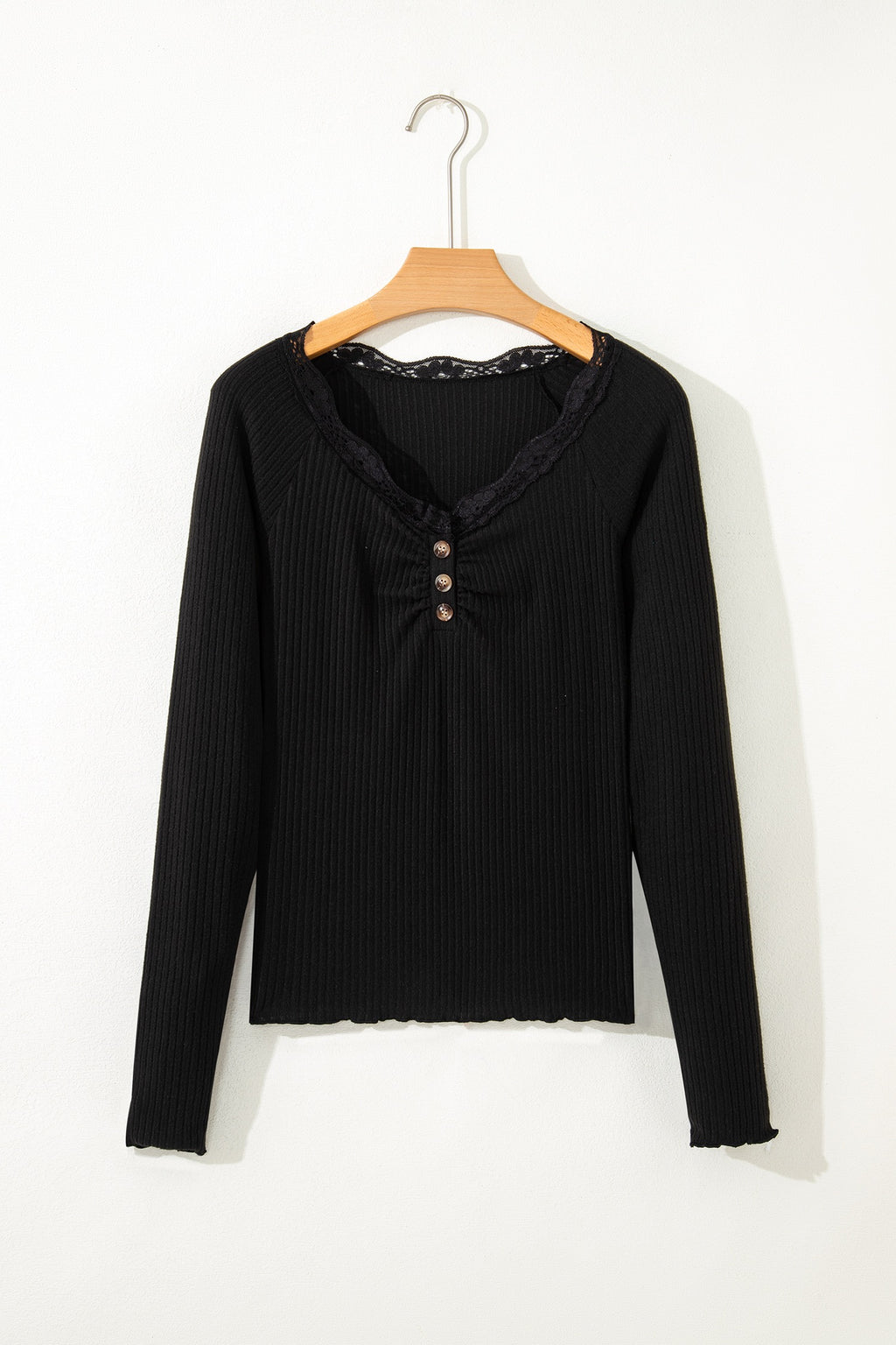 Lace neckline button decor top