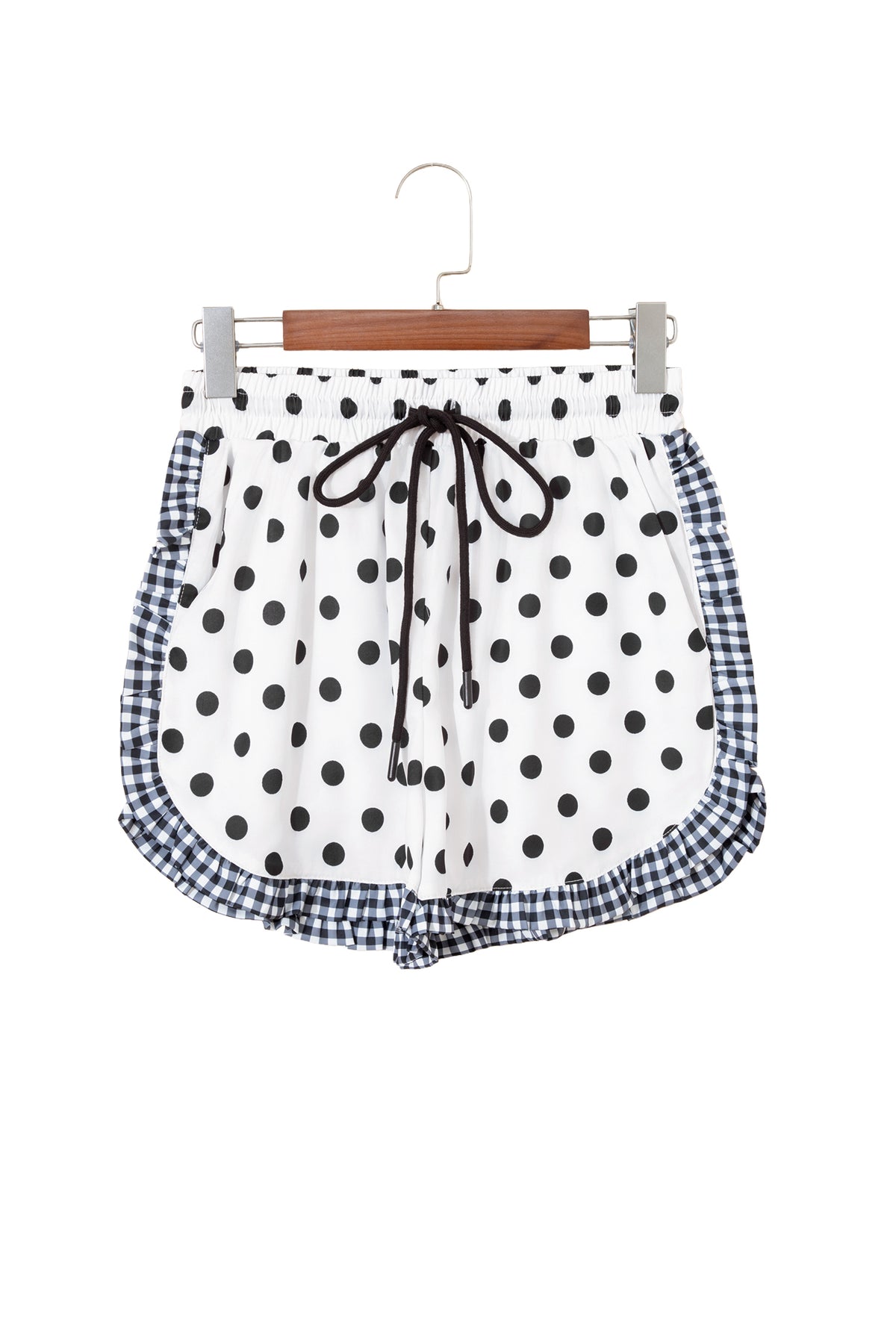 White Polka Dot Contrast Ruffle Trim Shorts