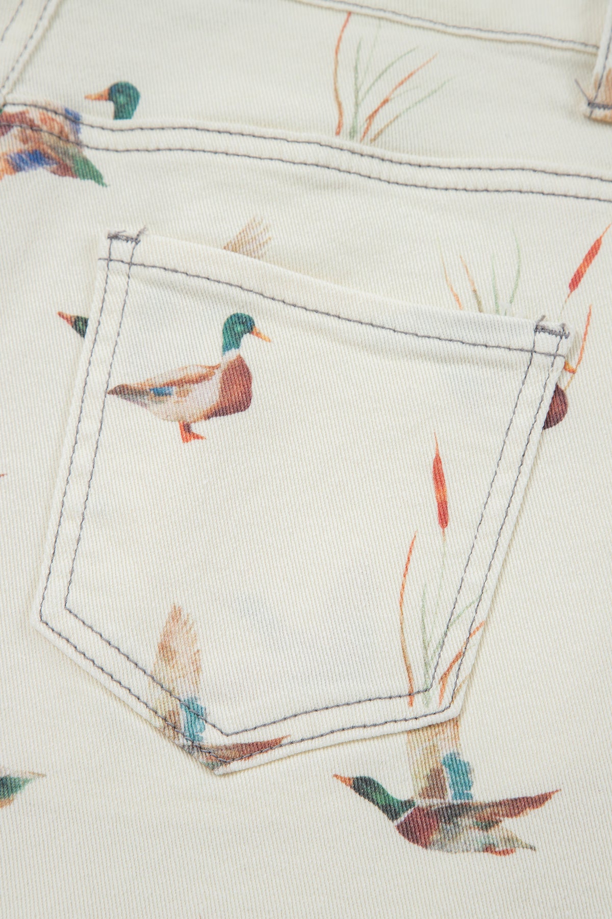 Beige Wild Duck Mallard High Waist Frayed Denim Shorts