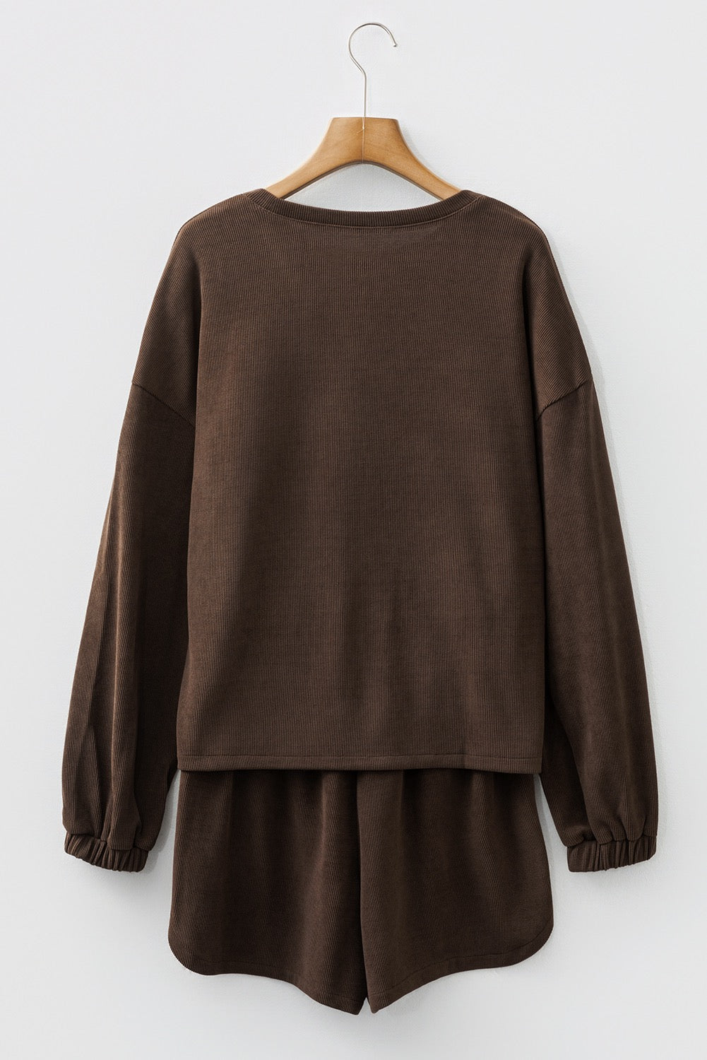 Brown textured knit 2 piece short set