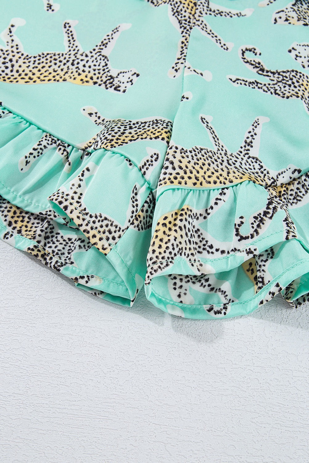 Mint ruffle satin shorts set