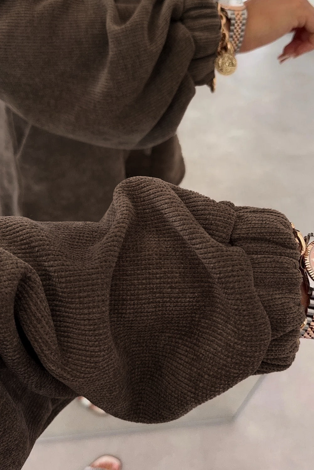 Brown textured knit 2 piece short set