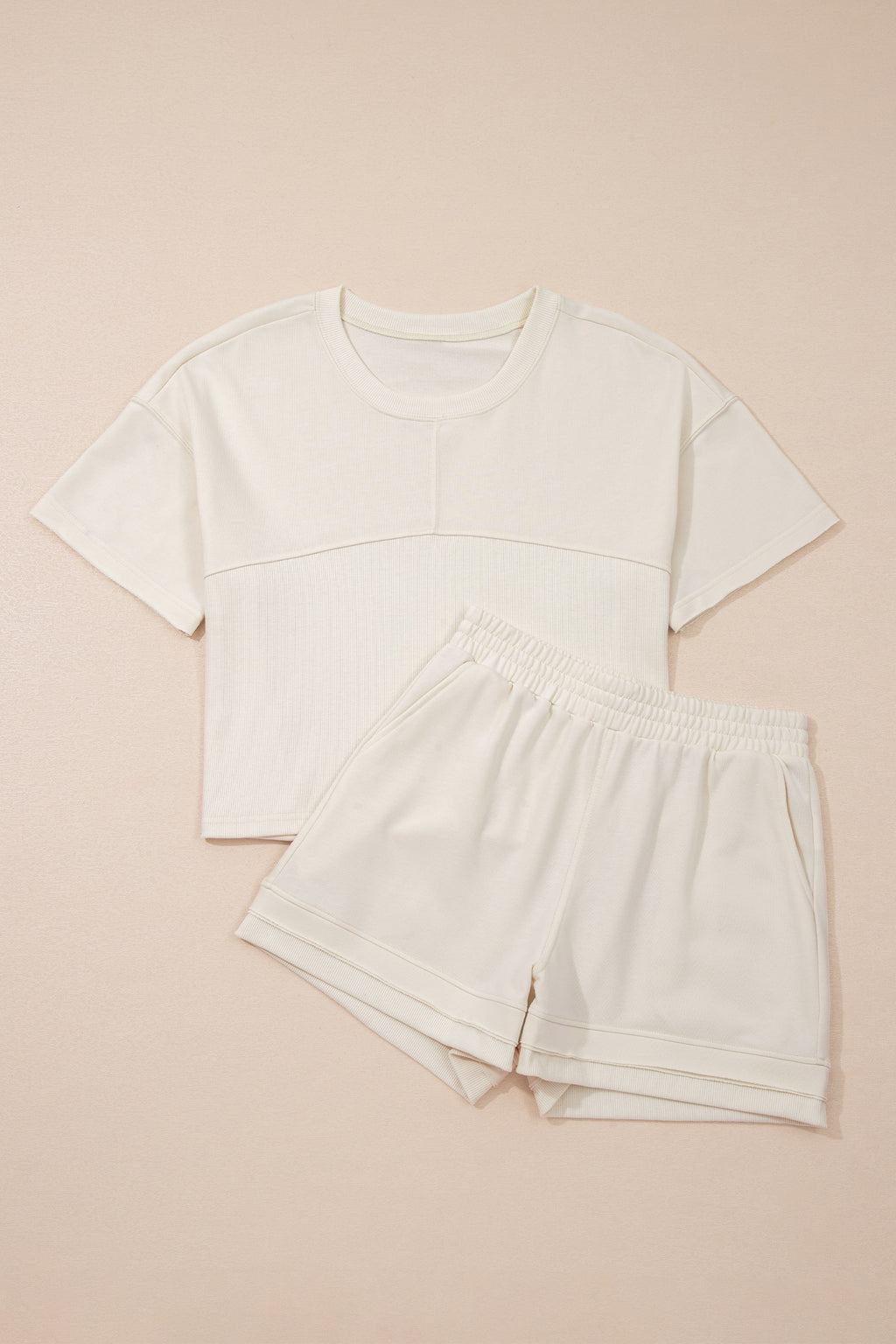 Beige raw edge 2 piece short set