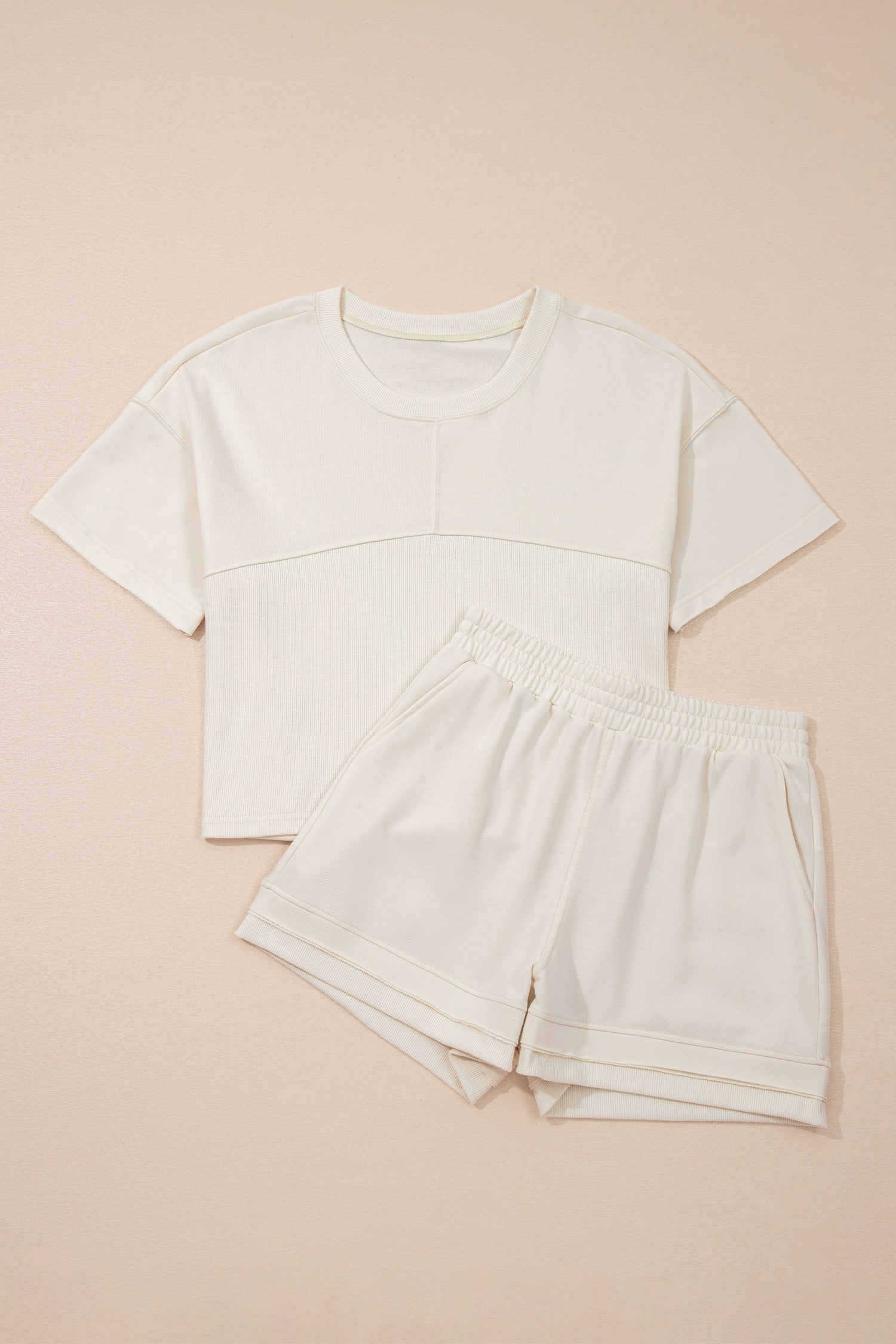 Beige raw edge 2 piece short set