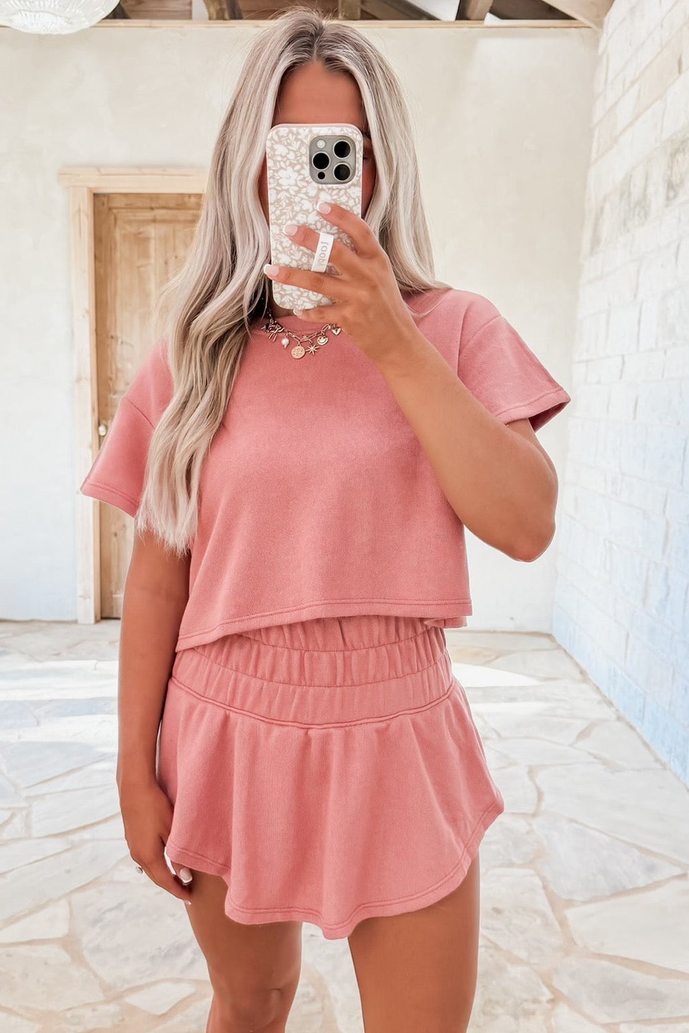 Cropped tee & ruffle skort set