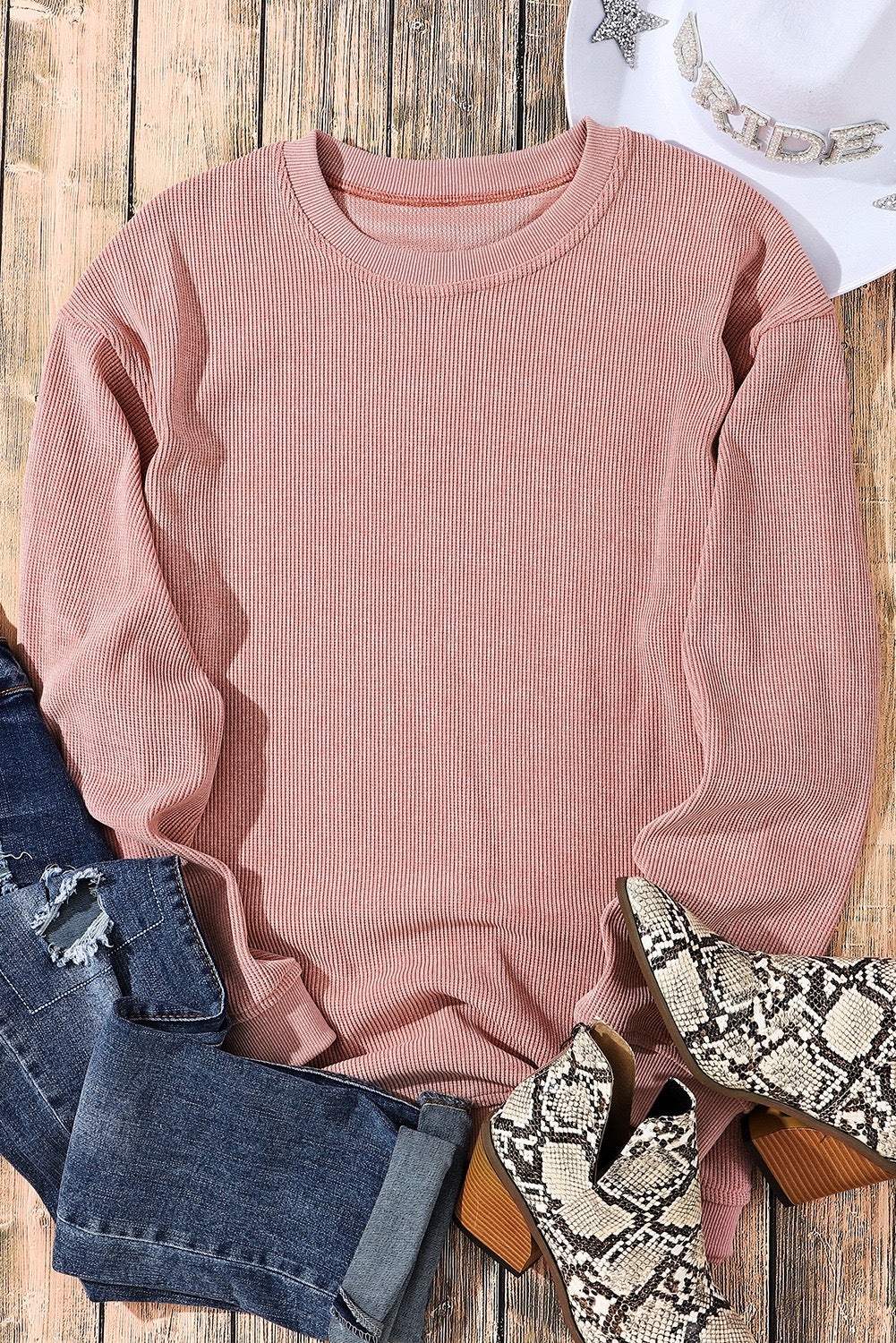 Ribbed Round Neck Pullover