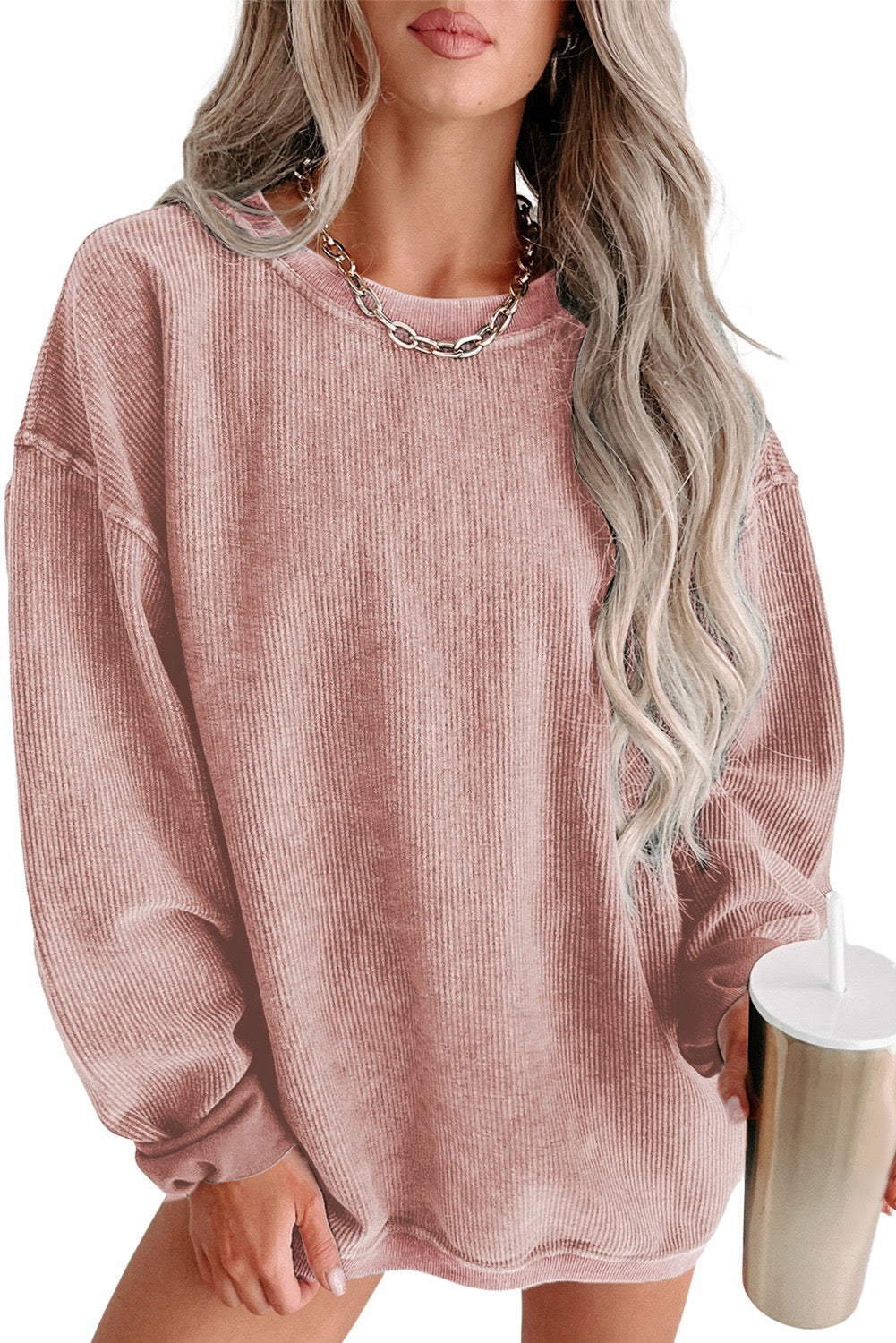 Ribbed Round Neck Pullover