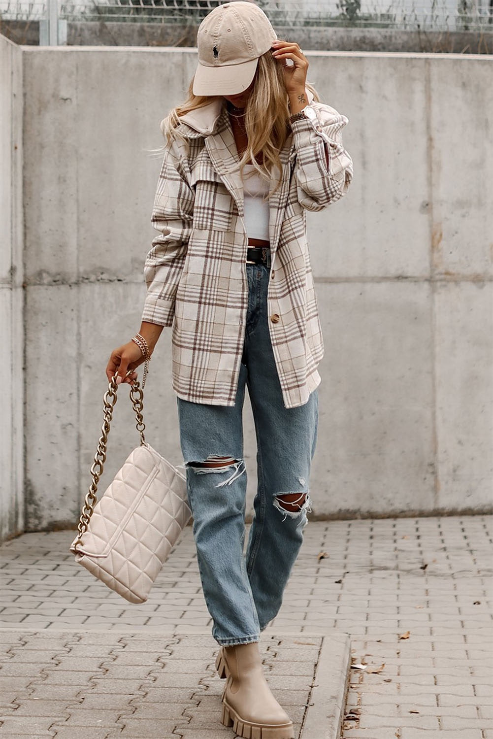 Khaki Plaid Removable Hood Shacket