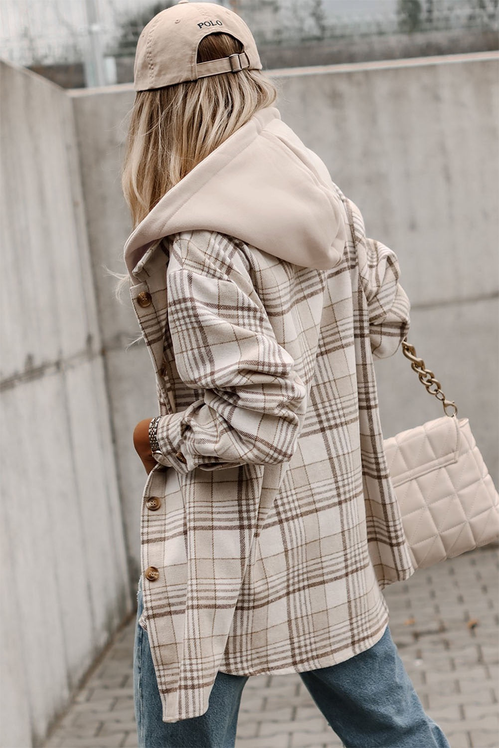 Khaki Plaid Removable Hood Shacket