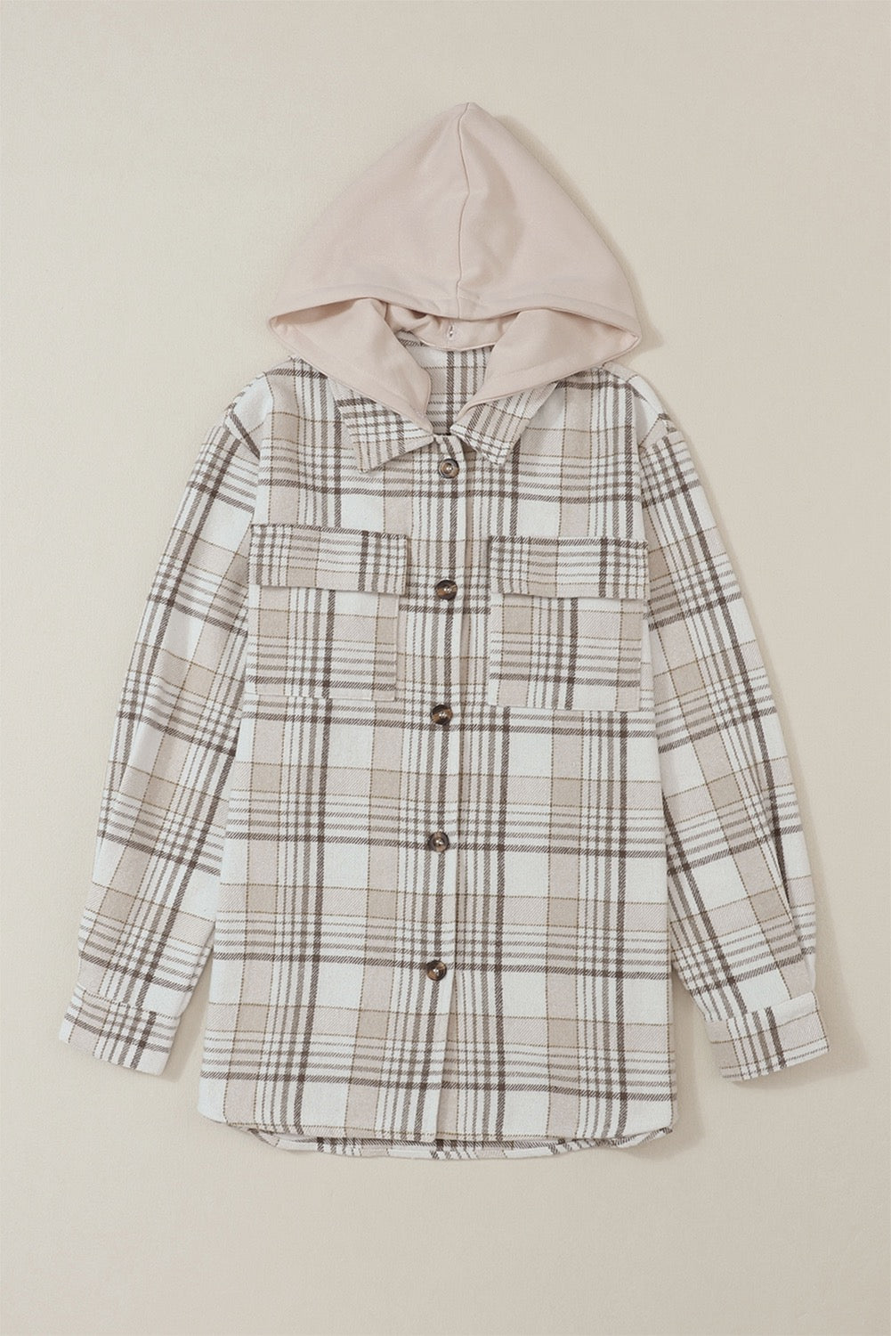 Khaki Plaid Removable Hood Shacket