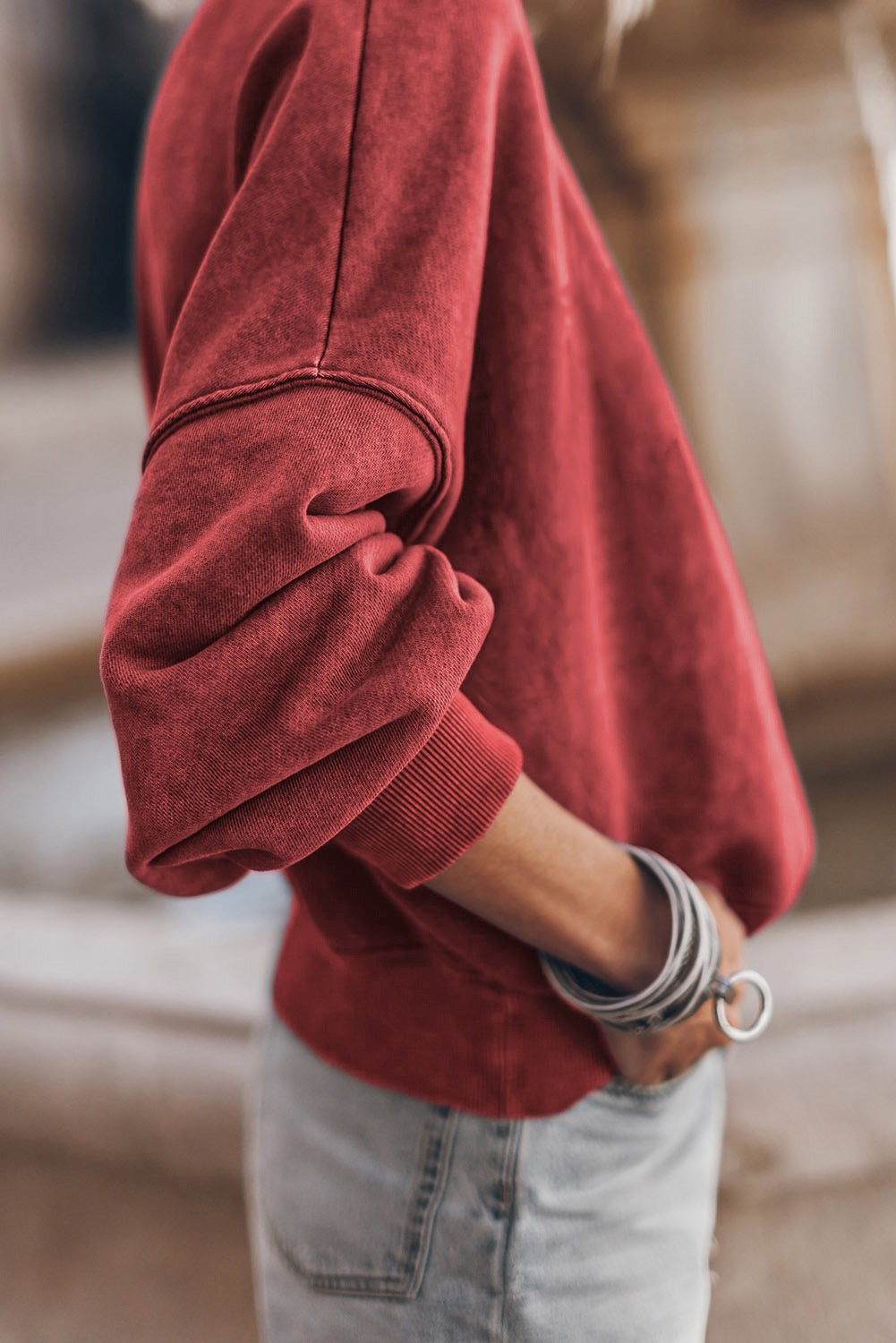 Red Dahlia Drop Shoulder Crewneck Pullover