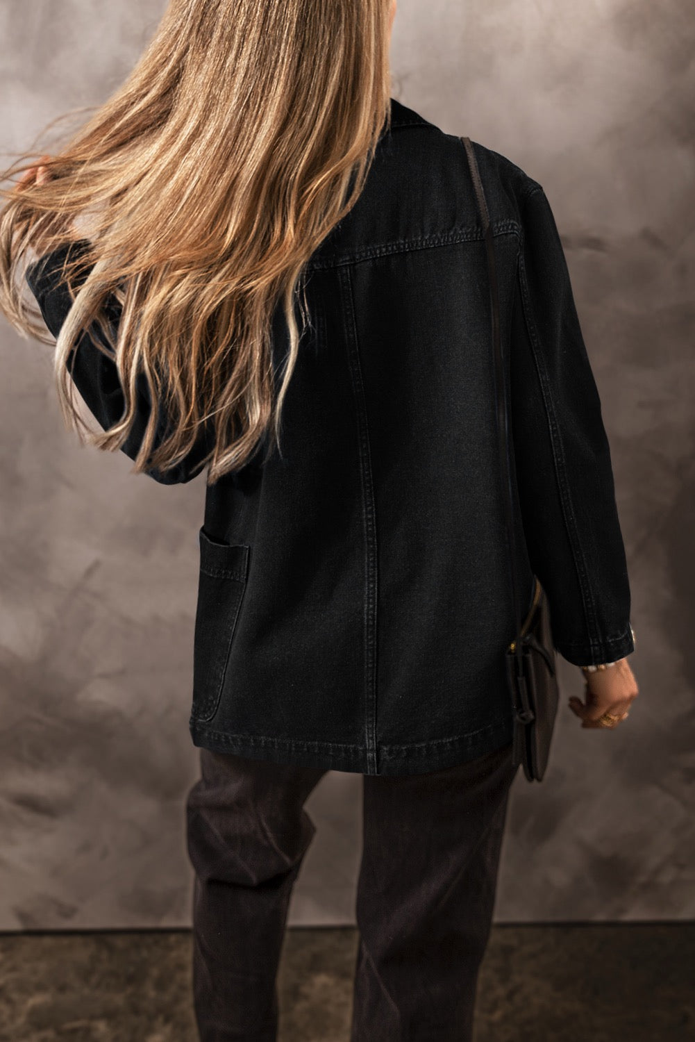 Side Pocket Lapel Collar Demin Jacket