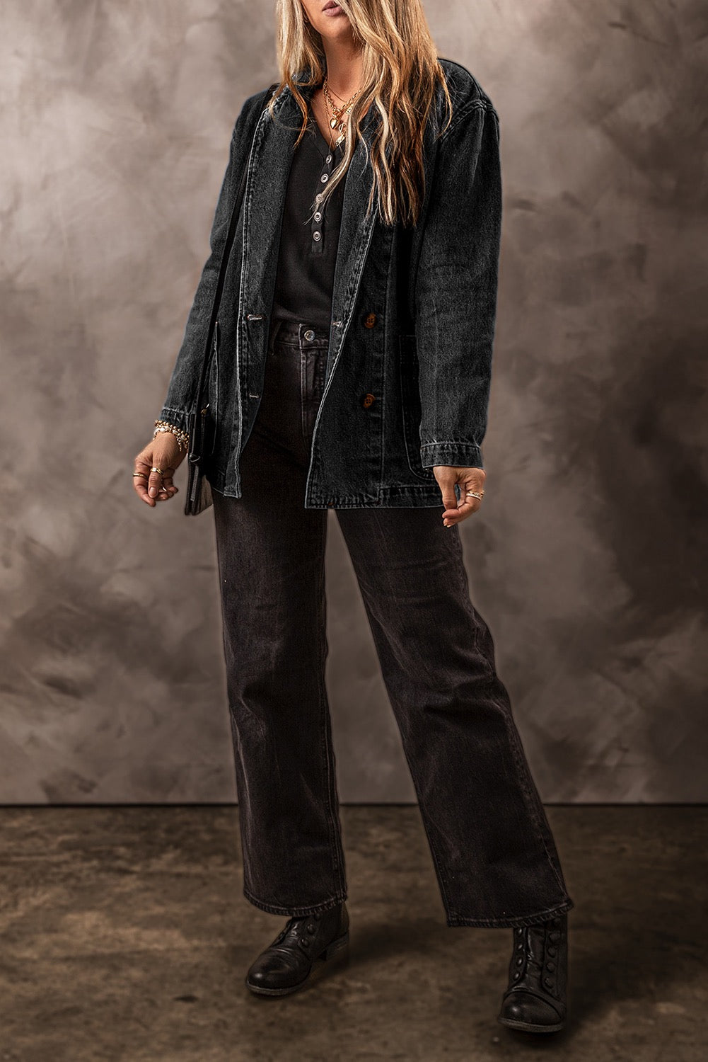 Side Pocket Lapel Collar Demin Jacket
