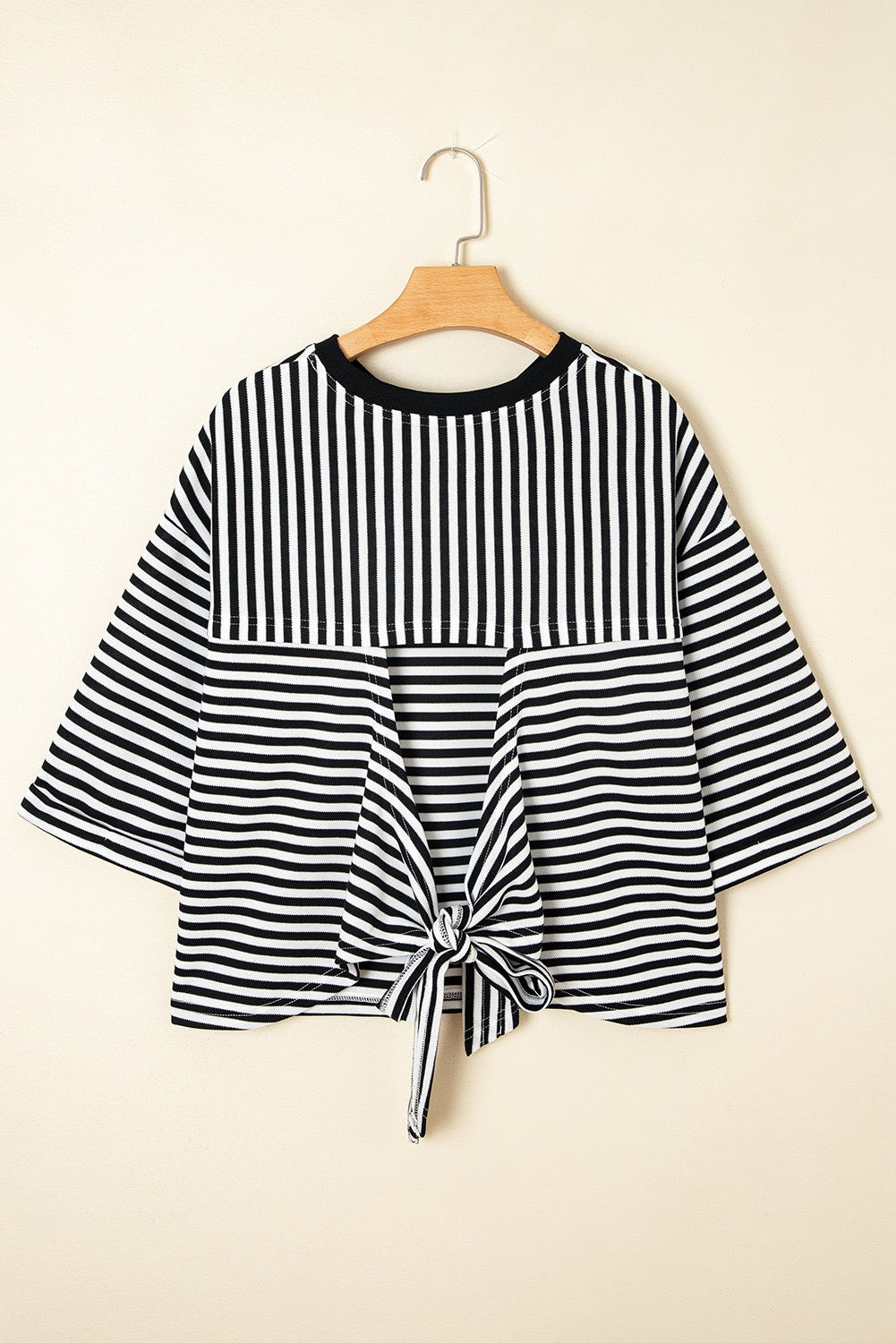 Striped Bowknot Drop Shoulder Top