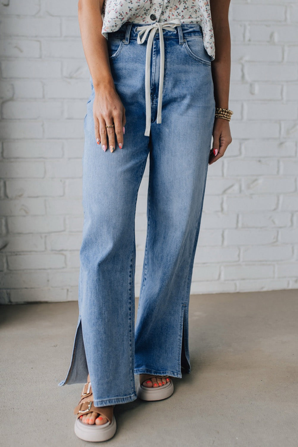 Slit Leg High Rise Draw String Jean
