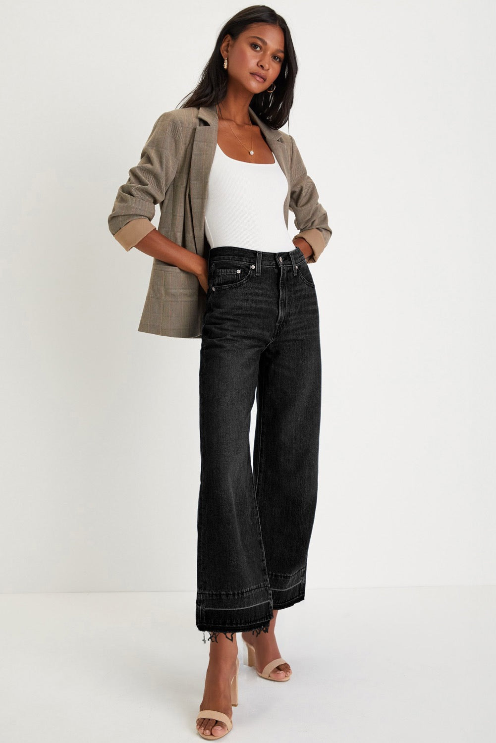 Raw Hem Straight Leg High Waisted jeans
