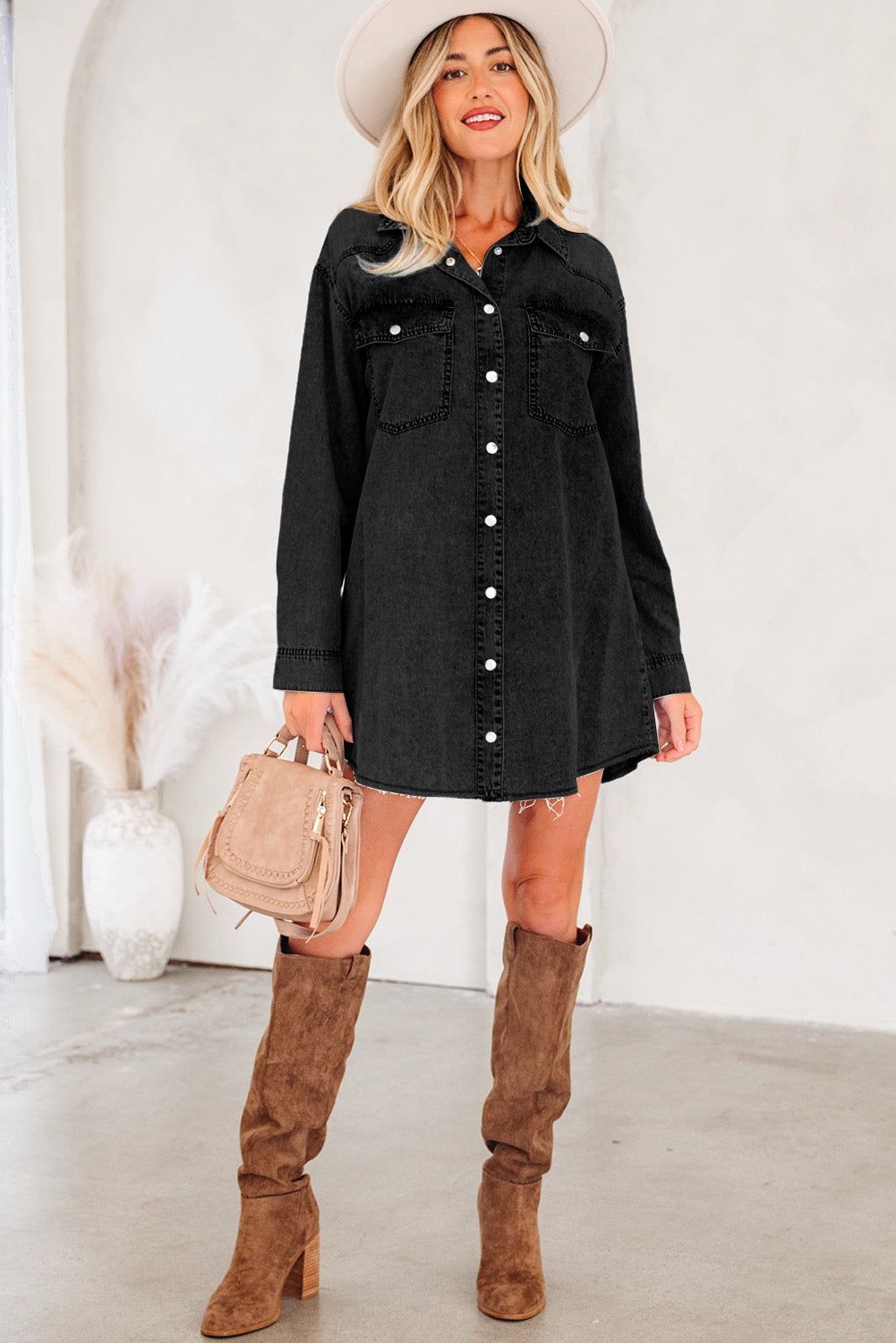 Raw Denim Loose Shirt Dress