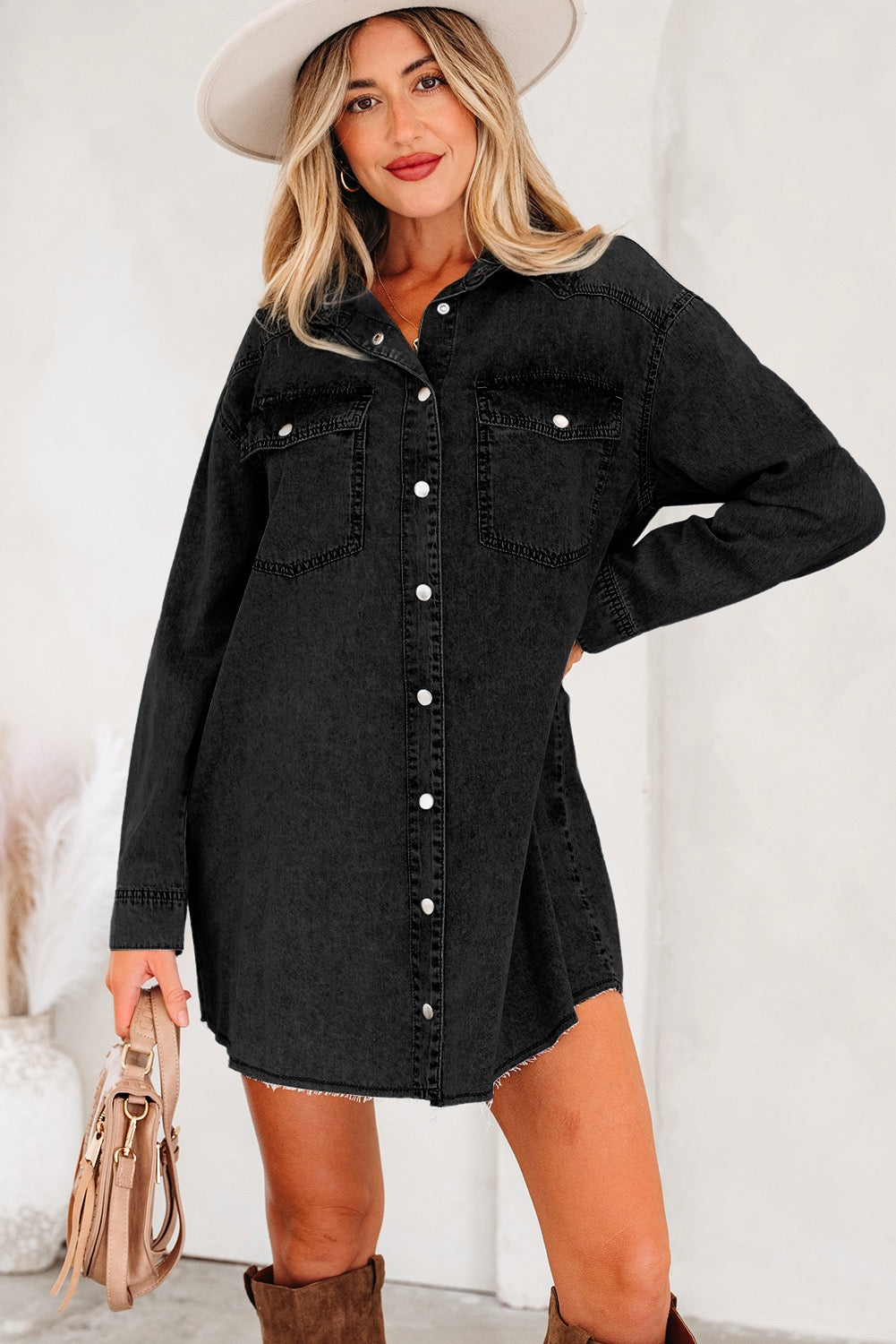 Raw Denim Loose Shirt Dress