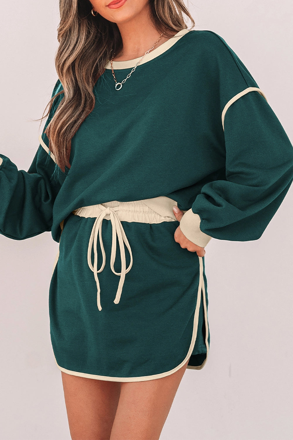Colorblock Loose Fit Pullover & Skort Set