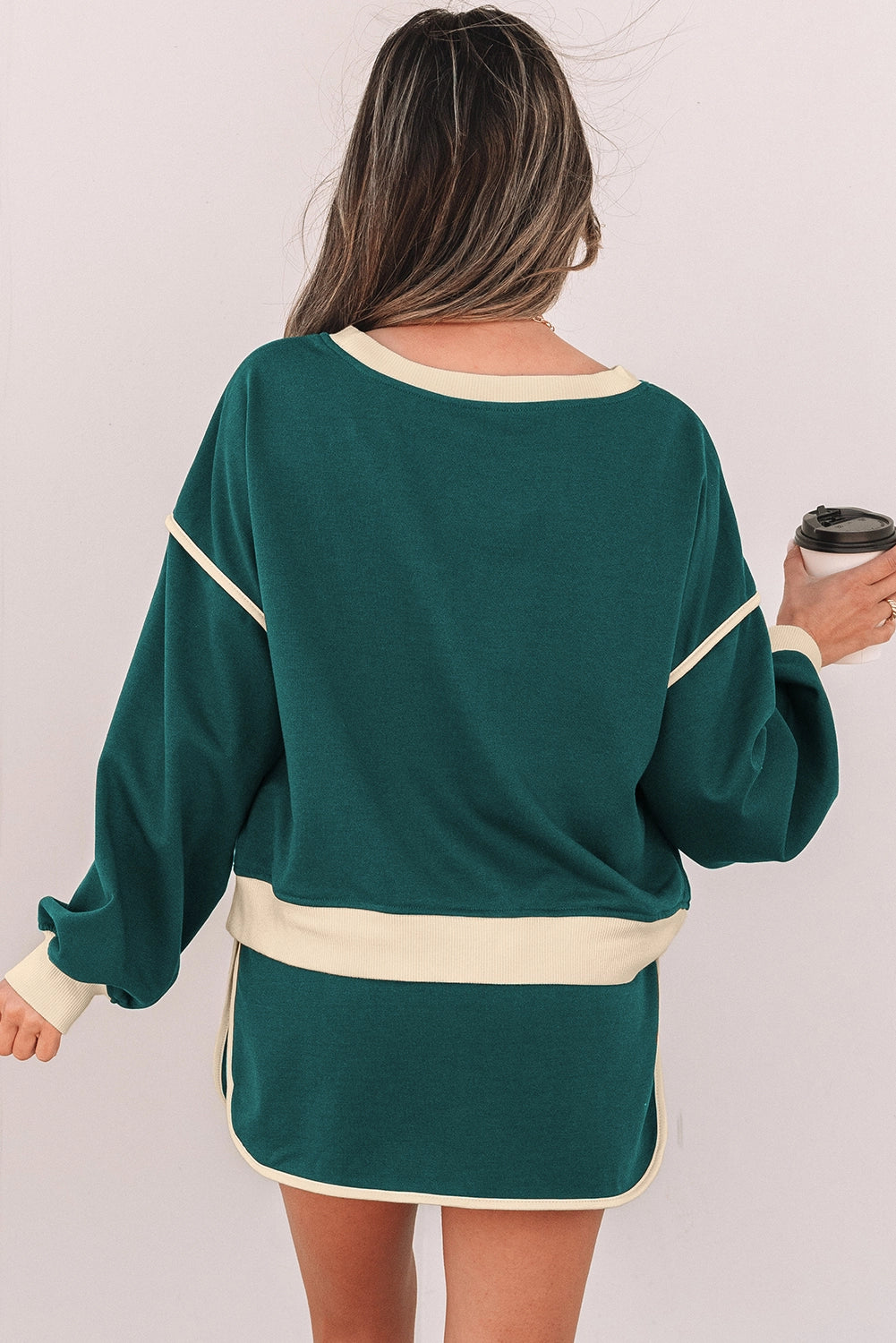 Colorblock Loose Fit Pullover & Skort Set