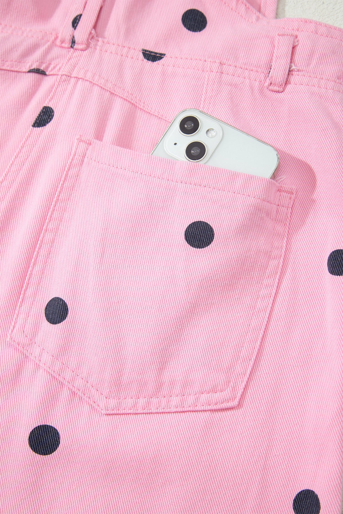 Polka Dot Print Bib Pocket Denim Barrel Overalls Jumpsuit