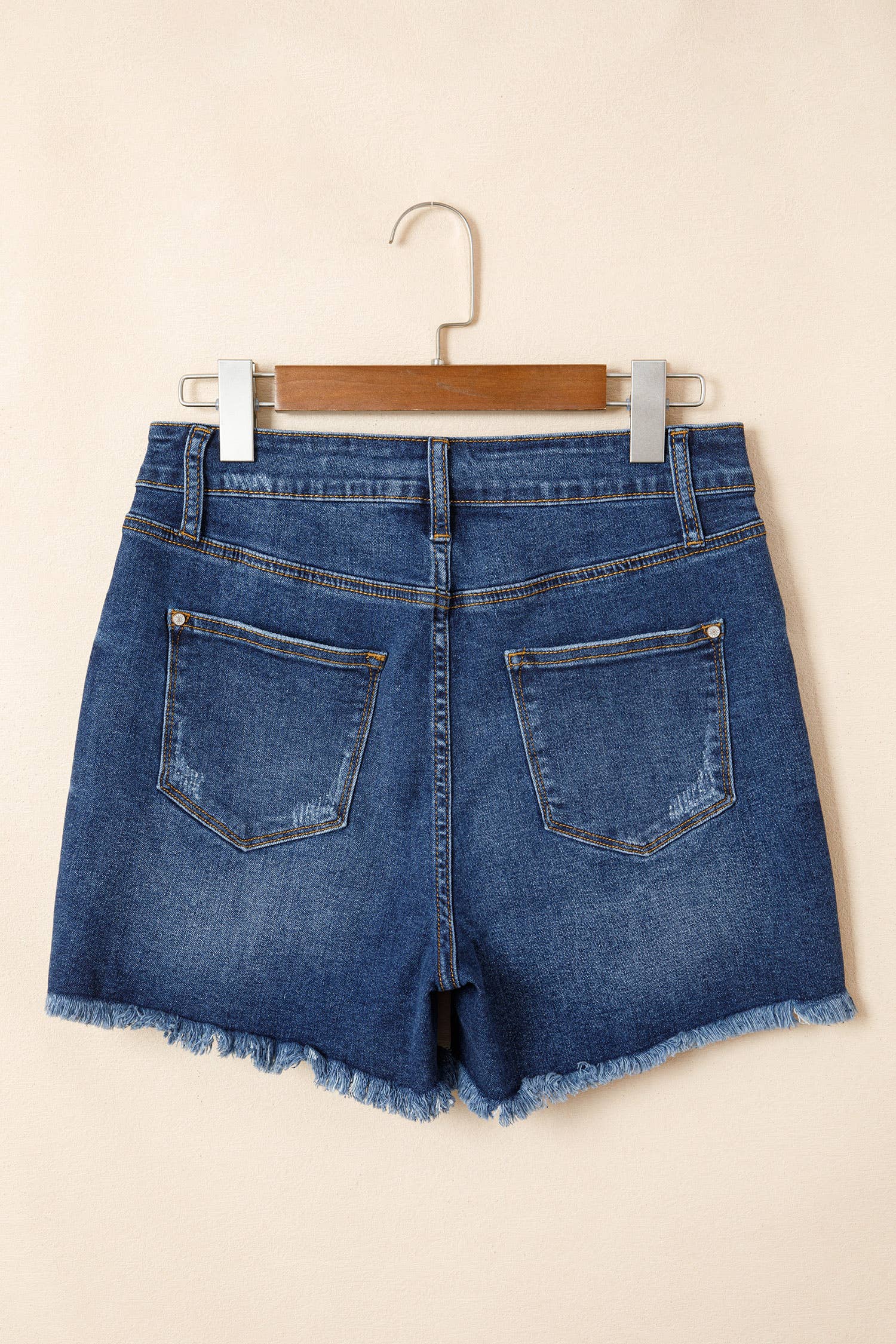 Asymmetric Raw Hem Distressed Denim Shorts